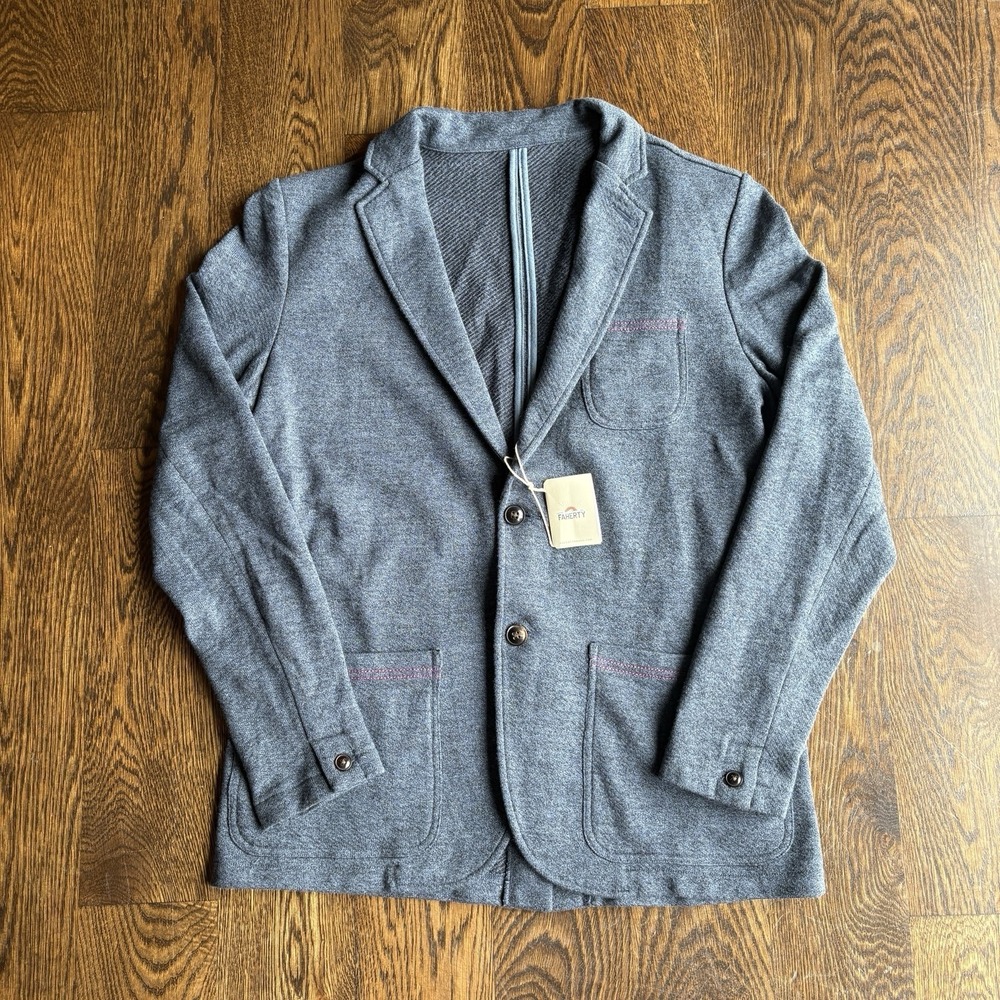 Faherty Inlet Knit Blazer Mens L Unstructured Deep Navy Melange NWT Cotton Blend